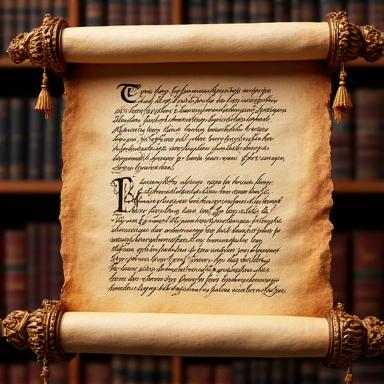 Citazione filosofica calligrafica su pergamena antica con bordo dorato.